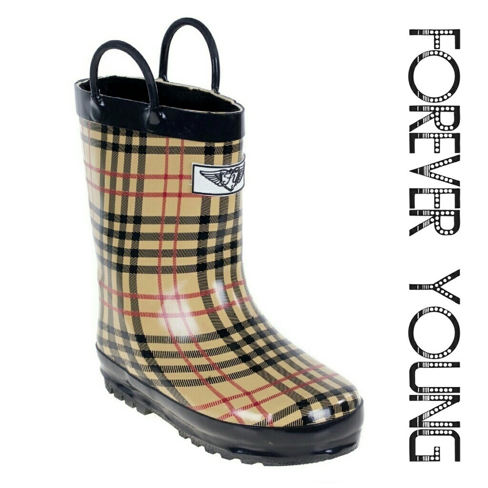 Kids Rainboots, Waterproof Faux Fur Lined Rain Boots, k-1559 Plaid, Size 1